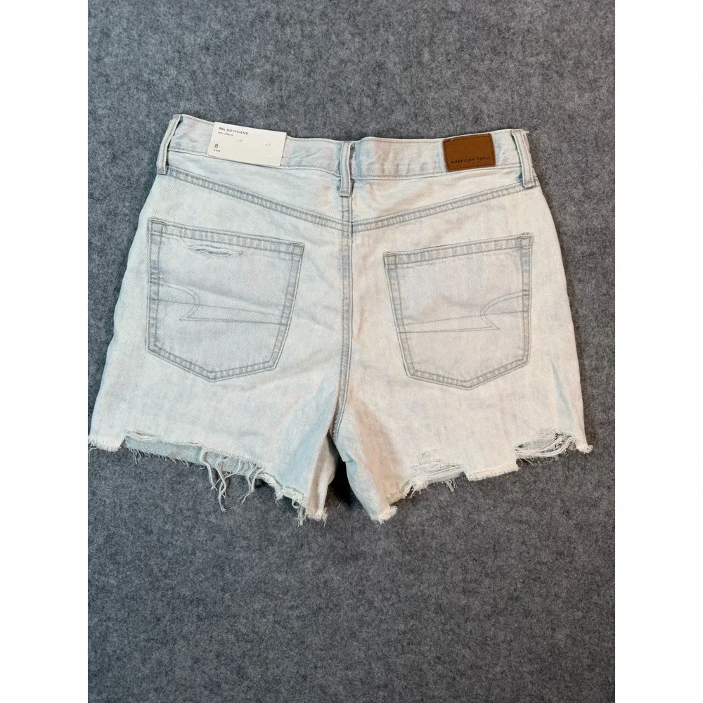 American Eagle 90s Boyfriend Mid-Length Distressed Denim Shorts Light Wash 8